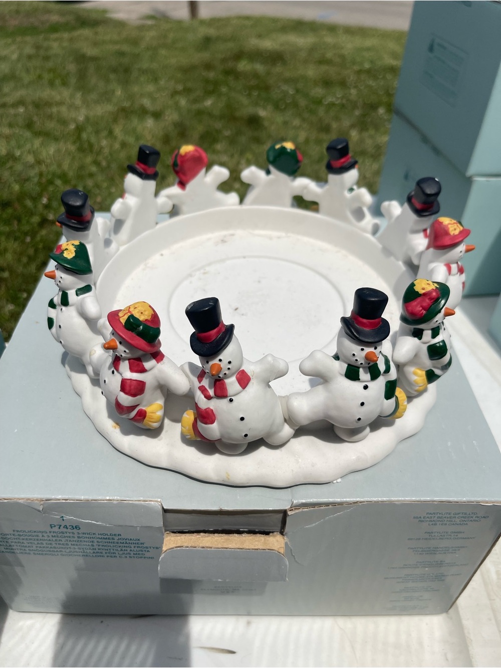 PartyLite White Snowman Candle Ring with Red, Green & Black Accents